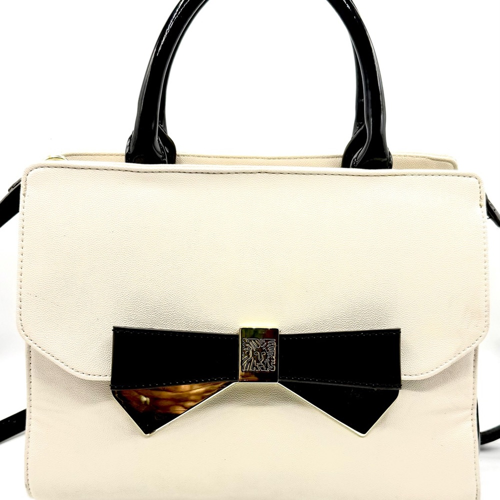 Anne Klein Cream and Black Satchel with Structured Design - Picture 3 of 7